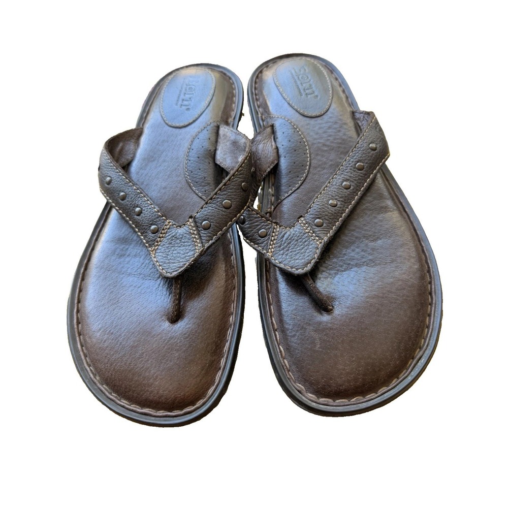 Born Womens Size 9 M EU 40.5 Brown Leather Studded Sandals Flip Flops W61225
